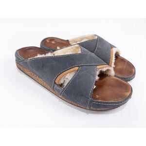 Acorn Gray Leather Sherpa Lined Slide Sandals Womens ~Size 9 Comfort Mule